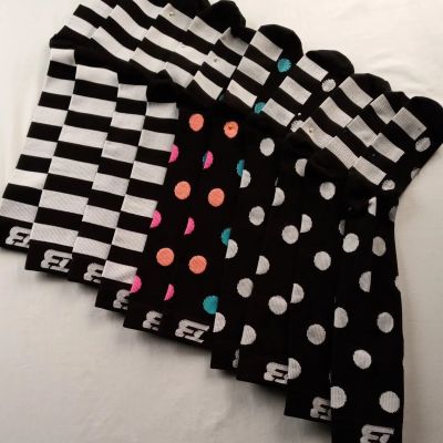 10 TB Support Stockings Black/Multicolored/White,Polka Dots/Striped NWOT Sz XL