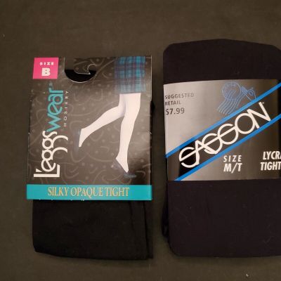 LEGGS WEAR BLACK SILKY TIGHTS Size B and SASSON BLACK LYCRA TIGHTS Size M/T