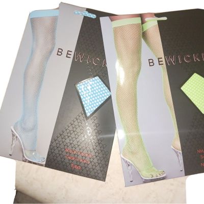 2 Fishnet Nylon Sexy Thigh Highs Stockings 1 turquoise  1 neon green  Be Wicked
