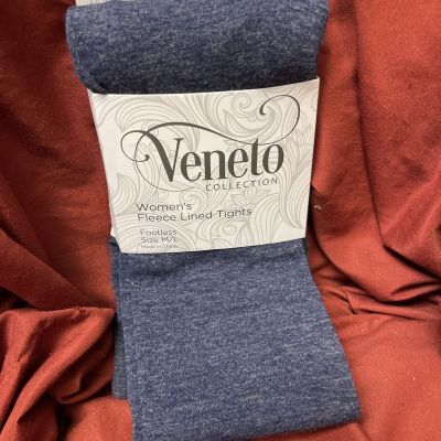 Veneto Collection Fleece Lined Tights Footless Black M/L 100perc AUTHENTIC Warm New