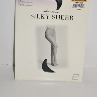 Sheer Caress Silky Sheer Pantyhose Control Top Queen Short Black New Sealed