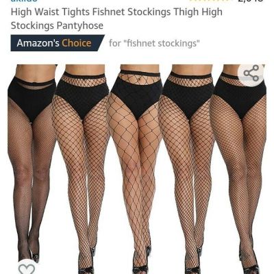 akiido 5 pairs 4 styles High Waist Tights Fishnet Stockings Thigh High Pantyhose