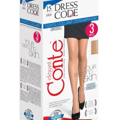 Conte Elegant 3 PAIRS of TIGHTS Dress Code 15 DEN Classic Sheer Matte Pantyhose