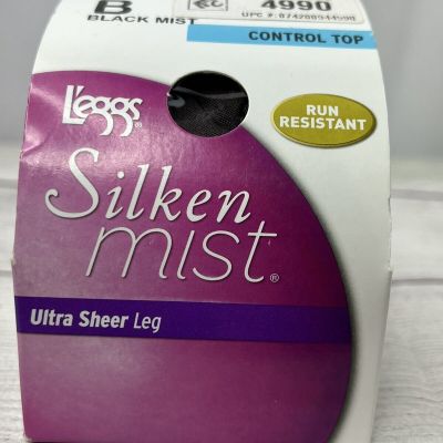 L'eggs Silken Mist Control Top Pantyhose Ultra Sheer Leg Black Mist Size B 2014