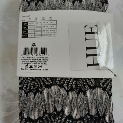 Hue Black Ornamental Lace Tights, Size M/L