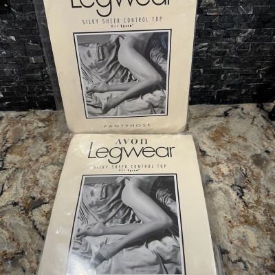 Avon Legwear Silky Sheer Control Top Lycra Pantyhose Size C~Vintage~Cocoa Ivory