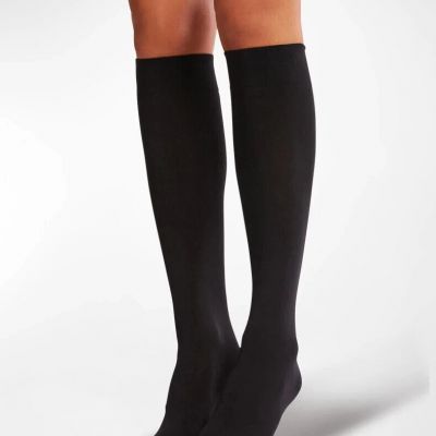 Lot of 7 - NEW - Neiman Marcus 80perc Silk Knee High Stockings Hosiery BLACK