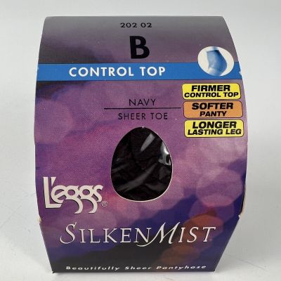L’eggs Vtg 2000 Pantyhose Silken Mist Control Top Navy B New Sheer Toe Stockings