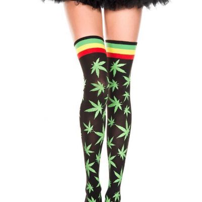 sexy MUSIC LEGS weed MARIJUANA leaf LEAVES jamaican STRIPE thigh HIGHS stockings