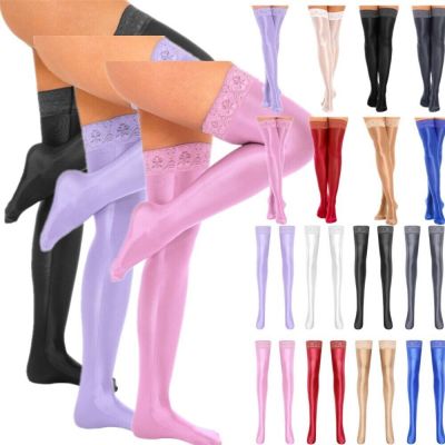 USA Womens Shiny Thigh High Stockings Lace Sheer Footed Tights Stay Up Pantyhose