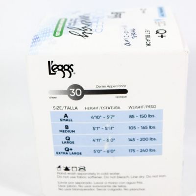 L'eggs  Control Top Sheer Energy JET BLACK Wicking Medium Support Tight Q+2 pair