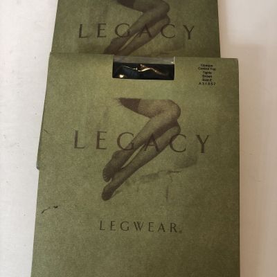 Legacy QVC Opaque Control Top Tights 2 Pair-Grey Heather, Brown Size E