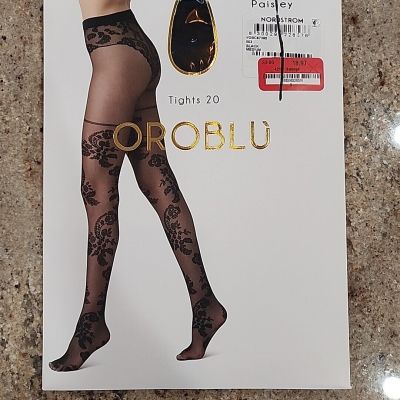 New Women's OROBLU Paisley Black Lace Sheer Tights 20 Size M