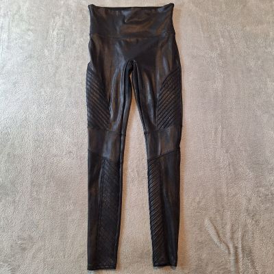 Spanx Leggings Womens Size Medium Black Faux Leather Moto 14594