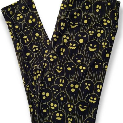 Lularoe Ghosts OS Leggings Halloween Bright Yellow Spooky on Black NWOT