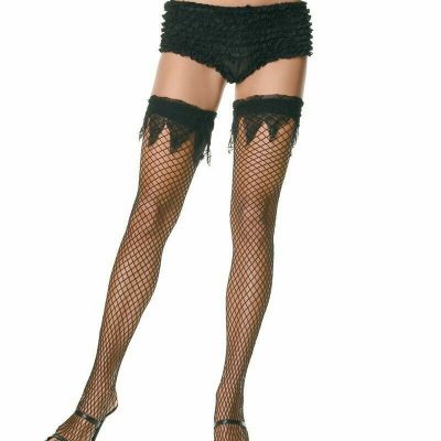 Leg Avenue Black Fishnet Stockings Spiderweb Thigh High Halloween Net Pantyhose