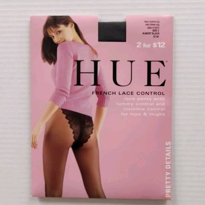 Hue Pantyhose Tummy Control Almost Black Size 2 French Lace Panty