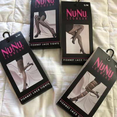 NEW Nu & Nu Legwear Fishnet Lace Tights Lot of 4 Different Patterns Size S/M