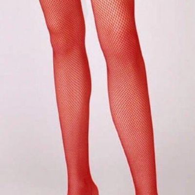 New Hibaly PinUp Burlesque Cherry Red Thigh-Hi Fishnet Stocking One Size