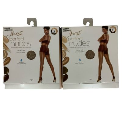 Hanes Perfect Nudes Pantyhose 2 Pair Size 5/6X Nude 2 Tummy Control Sheer