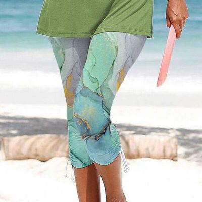 Women Casual Drawstring Capri Pants Ladies Loungewear Fashion Floral Print