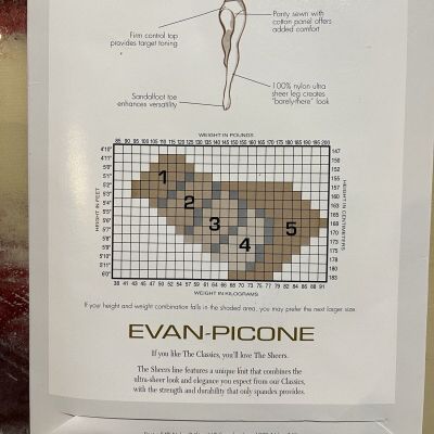 Evan-Picone Ultra Sheer Control Top Pantyhose Bone Size 2 Nylon Leg Reinforced T