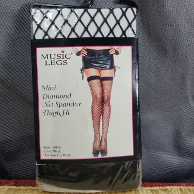 Music Legs Mini Fishnet Black Thigh High Stockings Spandex One Size Fits Most