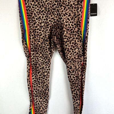 NEW Torrid Women's Brown Liquid Leopard Side Rainbow Colorful Leggings Size 1X