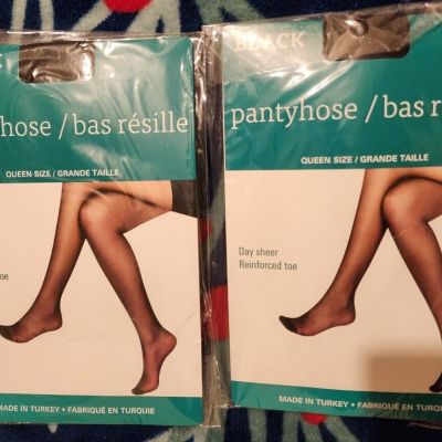 Set Of Two Pairs Black Pantyhose Queen Size