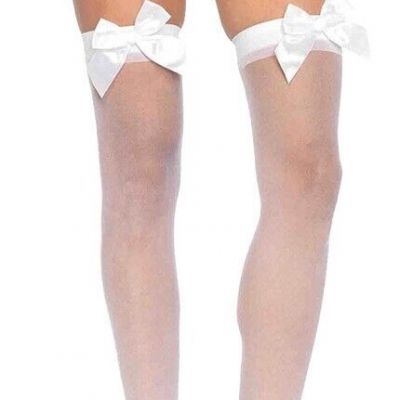 Leg Avenue Women's Opaque Thigh High Stockings with Satin, White, Size One Size
