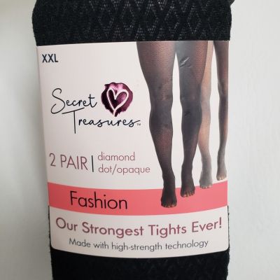SECRET TREASURES Fashion Tights 2 Prs XXL Diamond Dot Black+Opaque Gray NEW *Z