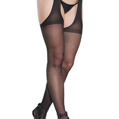 New Women's Sheer Coquette Chap Style Crotchless Suspender Pantyhose Stockings