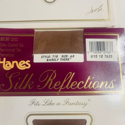 (2)1995 Vintage Pantyhose Hanes Silk Reflections Style 718 Size AB Barely There
