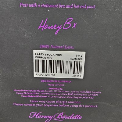 NEW IN BOX Honey Birdette Purple Latex Thigh Highs Stockings Size M/L