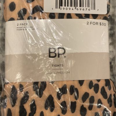 Nordstrom BP Women's 2 Pack Leopard and Solid Opaque Tights S/M