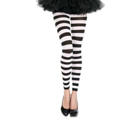 New - Spirit Halloween Black And White Stripe Footless Tights - Medium / Large