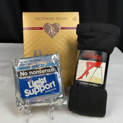 Vintage Lot of 3 Hosiery Pantyhose Tights Assorted Brands & Colors Sizes NOS