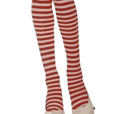 Music Legs Red & White Horizontal Striped Thigh Highs Stockings Lingerie