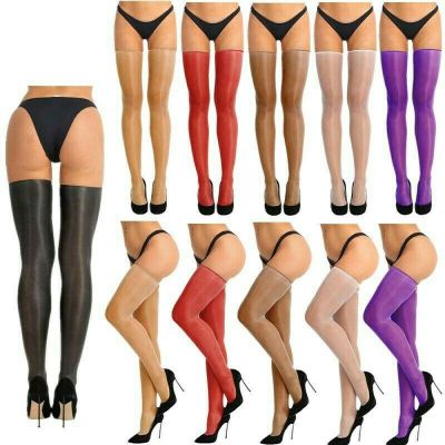 US Women Sheer Shiny Silk Thigh High  Latex Rubber Stockings Tights Pantyhose