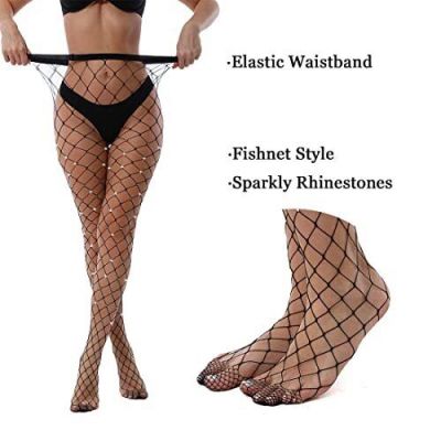 VEBZIN 2 Pack Sparkly Large And Medium Mesh Black Fishnet Tights For Women Ou...