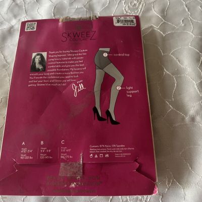 Skweez Couture By Jill Zarin Control Thighs Light Support Leg Size B.