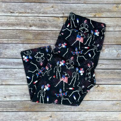 4th of July Flag Fireworks Skeleton Women's CAPRI Leggings TC Plus Size 12-20