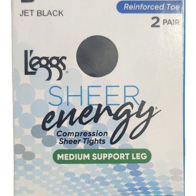 L'eggs Sheer Control Top/RT Energy Compression Tights - 2 Pair - Size B - Jet Bl
