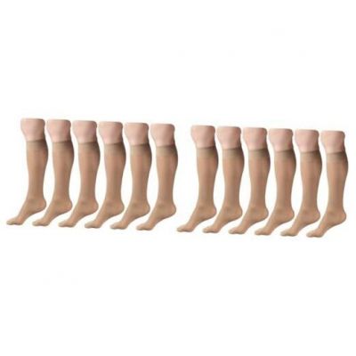 Sheer Compression Stockings,Women's Knee High Length Small Beige
