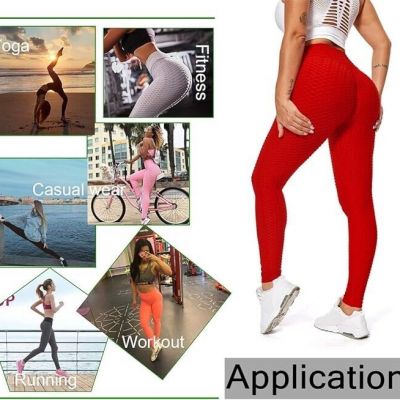 Women's High Waist TIKTOK Leggings Butt Lifting Stretchy Workout ( Red - XL )
