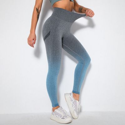 DreamNow Gradient Blue Style High Waisted Women Gym Workout Yoga Pants Leggings