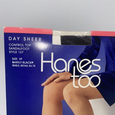 Hanes Too Day Sheer Pantyhose Control Top Sandalfoot Style 137 EF Barely Black