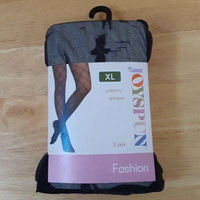 Joyspun Woman's (2 Pair) Opaque/pattern Tights Size XL  NEW WITH TAGS