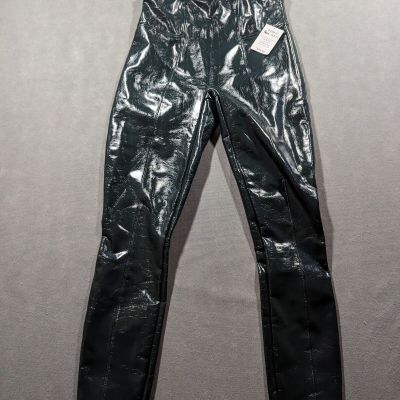 Spanx Pants Women's Medium 27x28 Green Faux Leather Leggings Wet Look Shiny