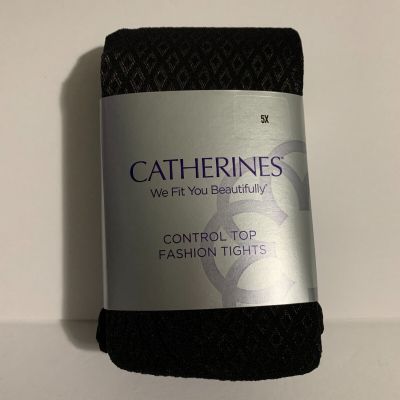 Catherines Control Top Fashion Tights Diamond Argyle Pattern Black Plus Size 5X